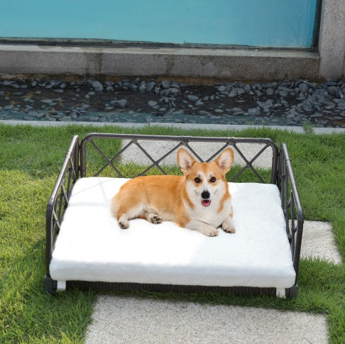 Elevated Wicker Dog Bed with Cushion