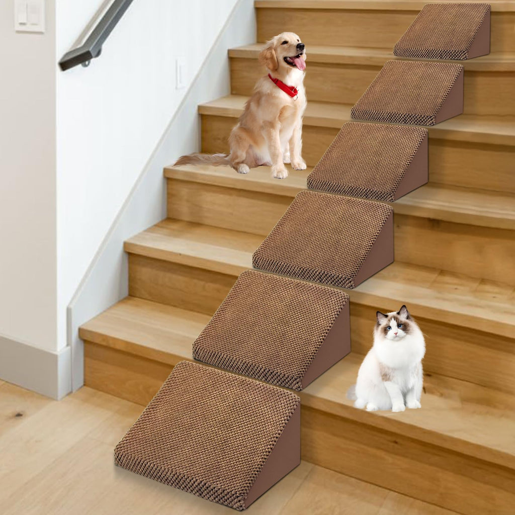 Foam Dog Ramps/Stairs for Stairs Small Dogs & Cats Grey Modula Pet Ramp Stairs for Any StaircaseGrippy Wedges Dog Steps with Anti-Slip StripLow Angled Dog Ramps for Older Dogs and Cats 6 Pack